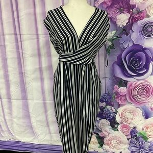 Sunny Girl Black and White Striped Maxi Dress